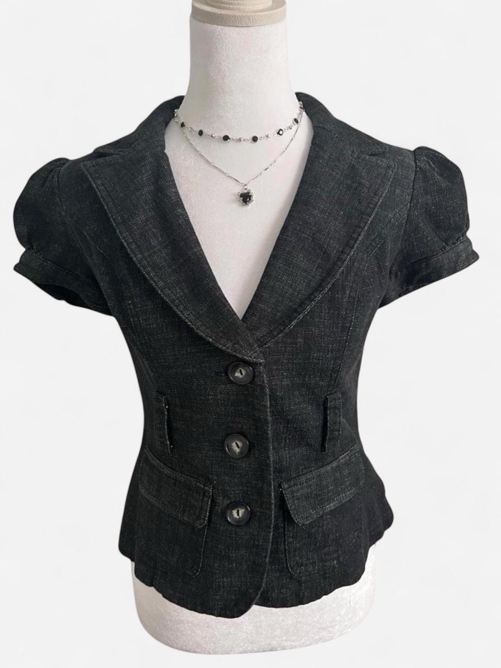 Byer California Black Short-Sleeve Fitted Blazer